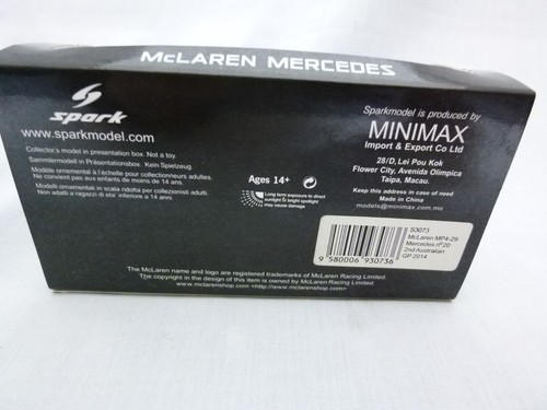 Spark 1:43 F1 McLaren MP4-29 #20 Kevin Magnussen 2° GP d'Australia 2014 S3073 - Foto 12 di 13