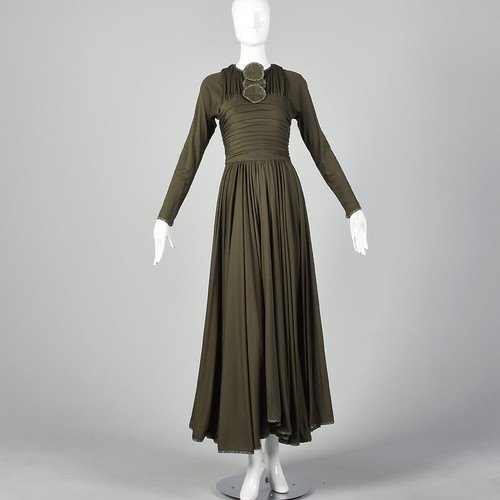 XS Geoffrey Beene Fall 1988 Bohemian Autumn Dress Long Sleeve Maxi Huge Sweep - Picture 2 of 10