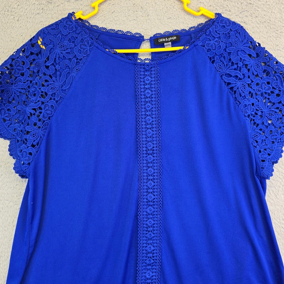 Blusa feminina Cable & Gauge XL manga raglan acabamento de renda floral boho hippie crochê - Imagem 3 de 4
