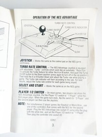 1987 NES ADVANTAGE Controller Manual - MANUAL ONLY VTG