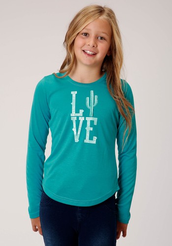 Roper Girls Turquoise Poly/Rayon Love Cactus L/S T-Shirt - Picture 1 of 4