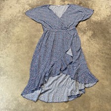 J.CREW Mercantile Dress Womens Small Ruffle Wrap Blue Floral Hi-Low Midi Flutter