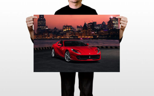 Ferrari 812 GTS rouge voiture de sport lumières de ville décoration murale impression - AFFICHE 20x30 - Photo 3 sur 4