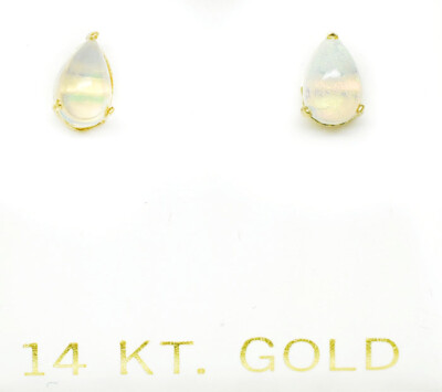 GENUINE 0.68 Cts ETHIOPIAN OPAL STUD EARRINGS 14k GOLD - Free Appraisal Service