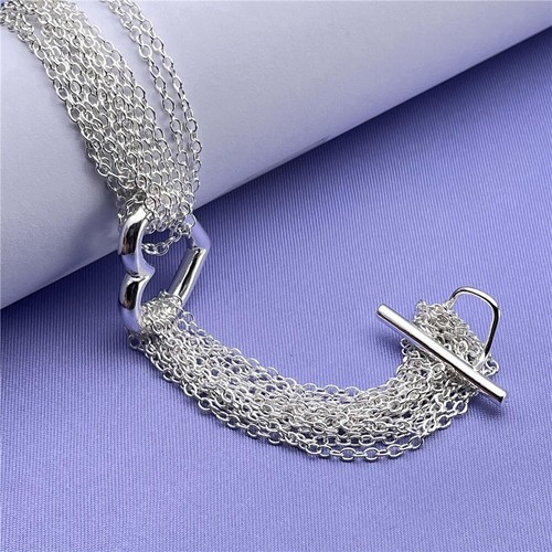 925 Sterling Silver Heart Tassel Braided Bracelets With Toggle Button Chains - Picture 10 of 14
