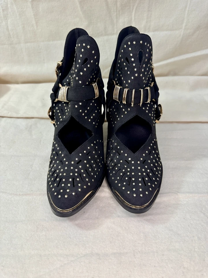 NEW Black Suede Studded Heels Size 11 – 3.75" Western Gothic Bootie Style - Image 2 of 4