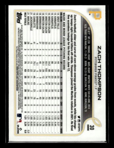 2022 Topps Chrome #30 Zach Thompson - Picture 2 of 2