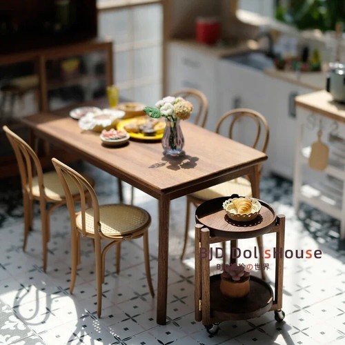 OB11 Miniatur Puppenhaus Ess-Set - Massivholz nordischer Stil Tisch & Stühle - Bild 2 von 44