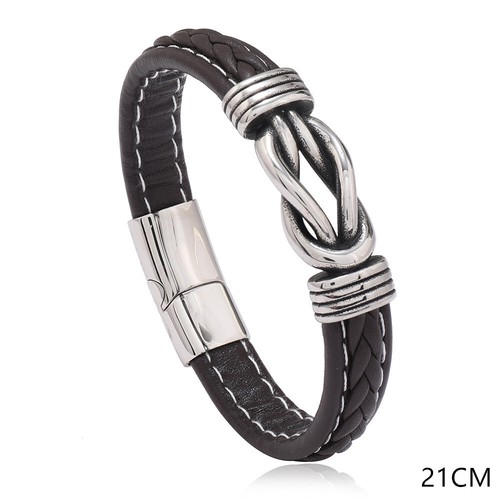 Gothic Punk Brown Black Leather Braided Bangles for Men Jewelry Gift Bracelets - Picture 13 of 15