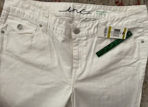 NEW!!! INC WHITE JEANS Flared 5-Pockets Flap Stretchy Silhouette 14 Orig Bag NWT - Picture 2 of 10