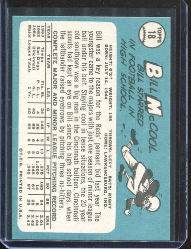 1965 Topps Baseball # 18 Bill McCool (NM) Near Mint - Picture 2 of 2