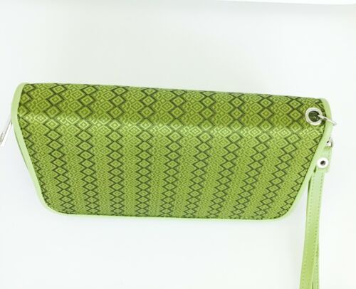 Lime Green Floral Silk Clutch Wallet Purse Credit Cards Phone dust bag New - Picture 4 of 10