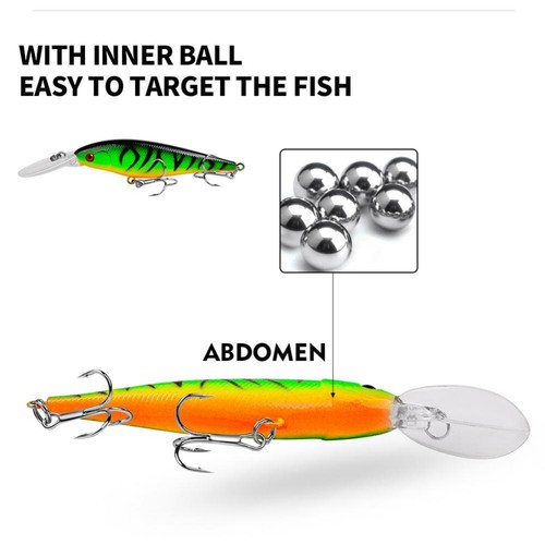 Fishing Lures Hard Bait Minnow VIB with Treble Hook Sinking Lure for Bass Trout - Picture 5 of 10