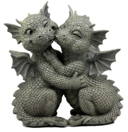 Estatua de jardín Ebros Fiery Romance dragones amantes acabado de resina de piedra sintética 10" H - Imagen 2 de 6