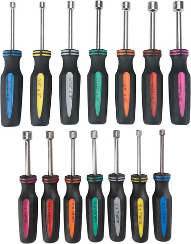 14 Piece SAE and Metric Professional Automotive Nut Driver Set Color Coded No... - Picture 2 of 3