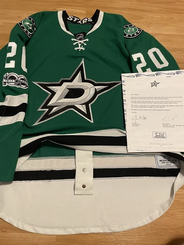 Game Worn Cody Eakin 2016-17 NHL 100 Patch Dallas Stars Jersey Green Home 56