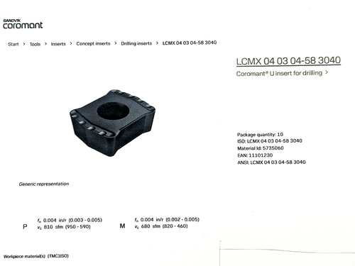 (6) pcs SANDVIK LCMX 04 03 04-58 Grade 3040 carbide U-Insert for drilling - Picture 8 of 10