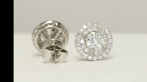 Natural Diamond Halo Stud Earrings 1.37CT 17K White Gold Round Brilliant Studs - Vídeo 1 de 1