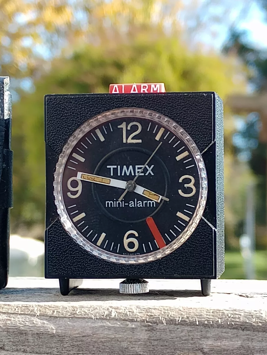 VINTAGE TIMEX MINI ALARM CLOCK WITH CASE for Parts Repair or Decor