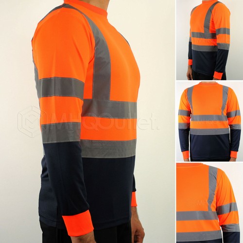 Hi Vis T Shirt High Visibility Long Sleeve Reflective Tape Security Work Tee - Picture 5 of 5