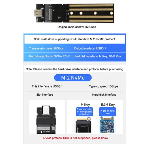 M.2 NVME PCIe NGFF SATA Protocol Case Clear 10Gbps External Hard Disk Box Case - Photo 11/14