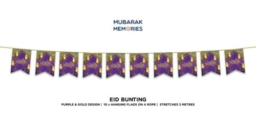 Happy Eid Mubarak Bunting Party Flags - Purple & Gold- Letter Decoration lantern - Foto 2 di 3