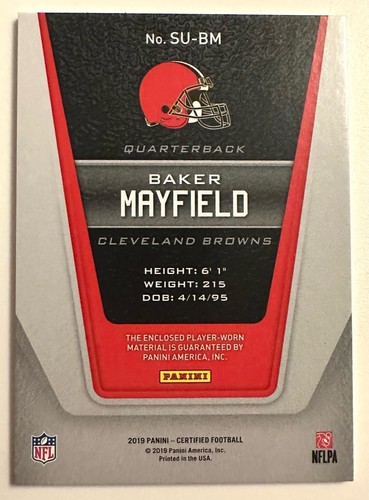 Fútbol americano certificado Panini: Baker Mayfield/parche usado por jugadores 299 2019 Cleveland - Imagen 3 de 3