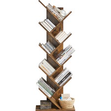 Tree Free Standing Bookshelf Wood Shape Desk 9 Tiers Bookcase Display Rack Tree
