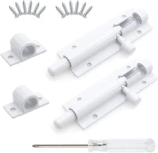 2 Inch White Slide Barrel Bolt Latch, Aluminum Alloy Slide Door Latch Lock, Heav