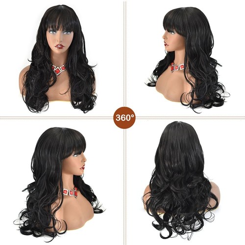 Long Wavy Fashion Cosplay Party Women Wig Bangs Synthetic Black Brown Hair 26" - Picture 26 of 41