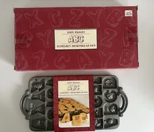 John Wright ~ Williams Sonoma Cast Iron ALPHABET Shortbread Cookie Pan Mold NEW