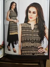 BOLLYWOOD STYLE PARTY WEAR 2PIECELONG KURTI WITH CROSS STITCH WORK DONE SIZE 44"