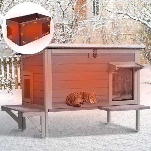 Outdoor Cat House with Insulated Liner Feral Cat Kitty Shelter for Winter Heated - 第 1/26 張圖片