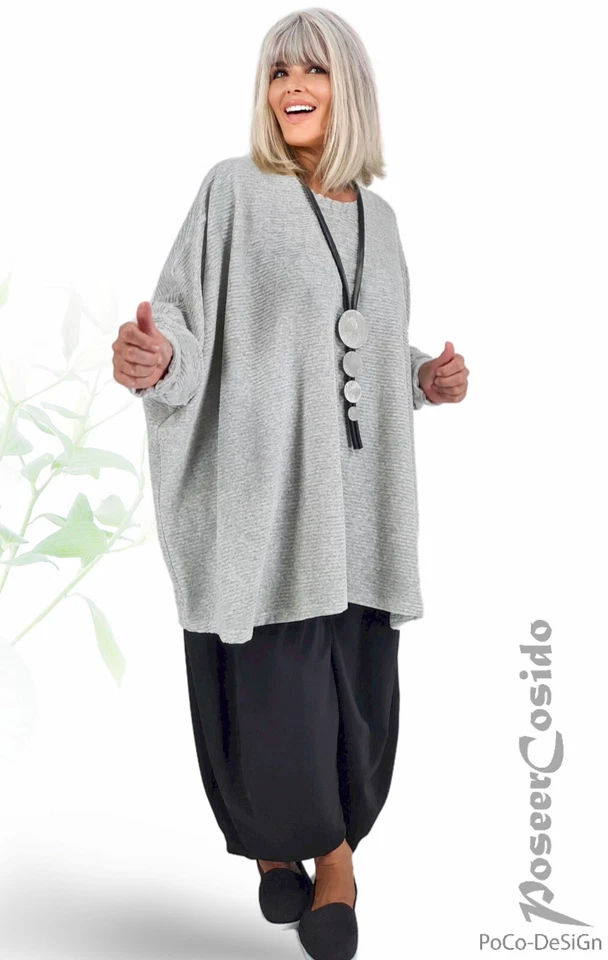 LAGENLOOK Nicki Pulli Pullover Shirt 44 46 48 50 52 54 56 58 60 XL-XXL-XXXL grau - Bild 2 von 4