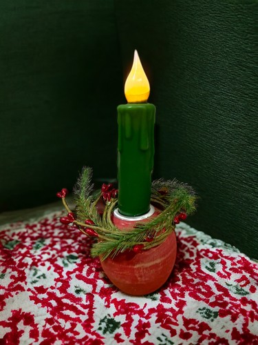 4" Solid Green Battery Operated LED Timer Taper Candle - Picture 2 of 2