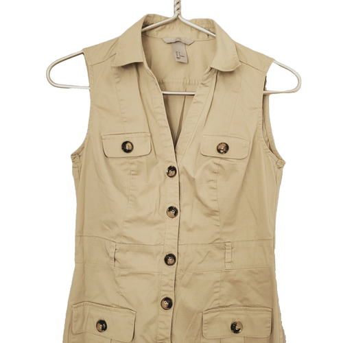 H&M Khaki Cargo Safari Kleid Damen Größe 4 Ärmellos Taschen Utility Gorpcore - Bild 3 von 4