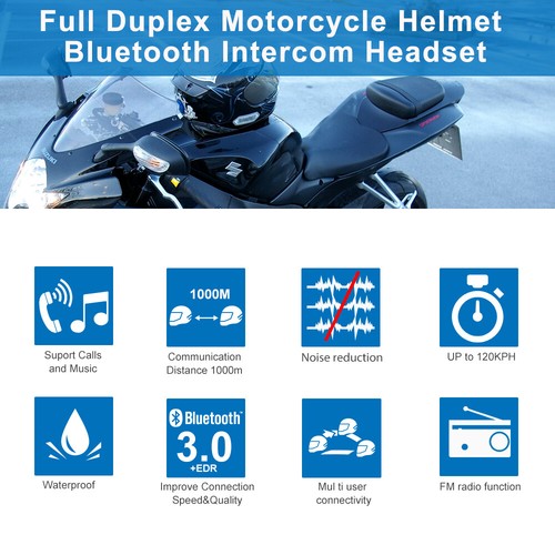 1KM 2Way Intercom Motorcycle Bluetooth 5.0 Helmet Headset Moto Interphone +FM - Picture 21 of 82