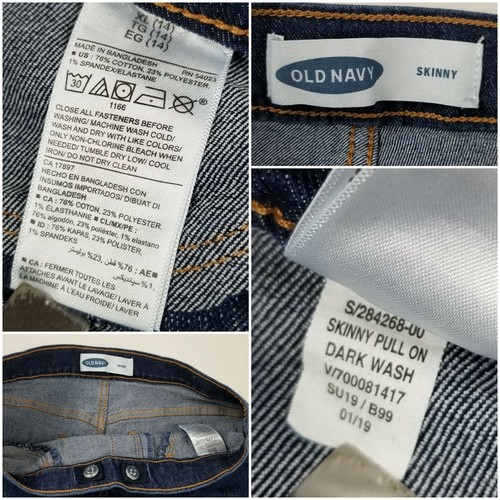 Old Navy Blue Jean Jeggings Girl's XL 14 Skinny Dark Wash Pull On W28-31 / L26.5 - Picture 3 of 12