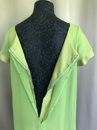 Vintage 60's “ Jackie O “ style, chartreuse silk and ribbon empire waist dress - Picture 13 of 18