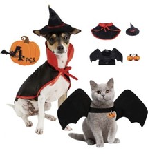 TFTSR Halloween Pet Costumes, Vampire Cloak/Witch Hat, Bat Wings/Pumpkin Bells