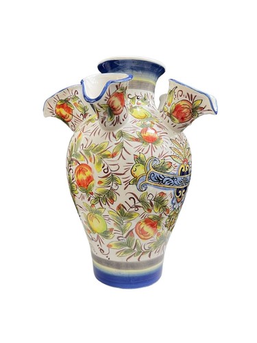 Rare Vintage Orient Connection 6-neck round hand-painted ceramic vase 12" Tall - Picture 3 of 10