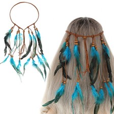 Native American Feather Boho Headband for Women Festival Costumes Head Dress