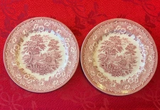English Ironstone Transferware Dinner Plate 10" Scenic Set of 2 Vintage England