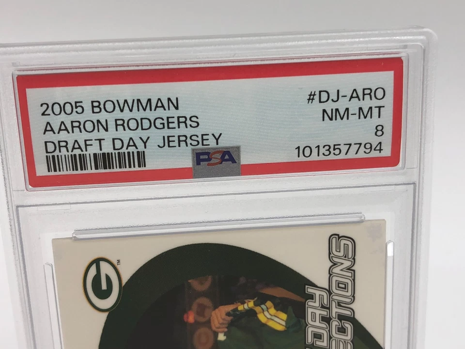 AARON RODGERS ROOKIE JERSEY Card 2005 Bowman DRAFT DAY SELECTIONS Packers PSA 8 - Image 2 of 4
