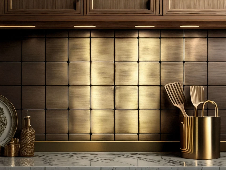 16-teiliges handgefertigtes Metallfliesen-Set - Wandkunst für Küche - Kamin -... - Bild 2 von 4