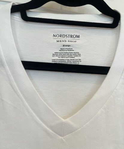 3er Pack - Nordstrom V-Neck Kurzarm Supima Cotton Herren T-Shirt weiß XL - Bild 2 von 7