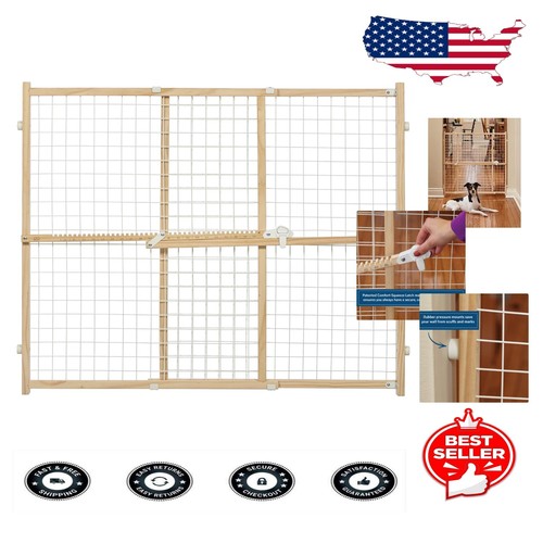 Elegantes Maschendraht Haustier Sicherheitstor: 32" hoch, erweiterbar 29-50", Naturholz