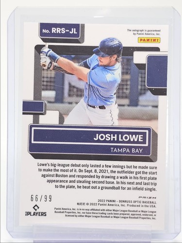 JOSH LOWE 2022 DONRUSS OPTIC RATED ROOKIE WHITE MOJO RC AUTO /99 Q5972 - Picture 2 of 2