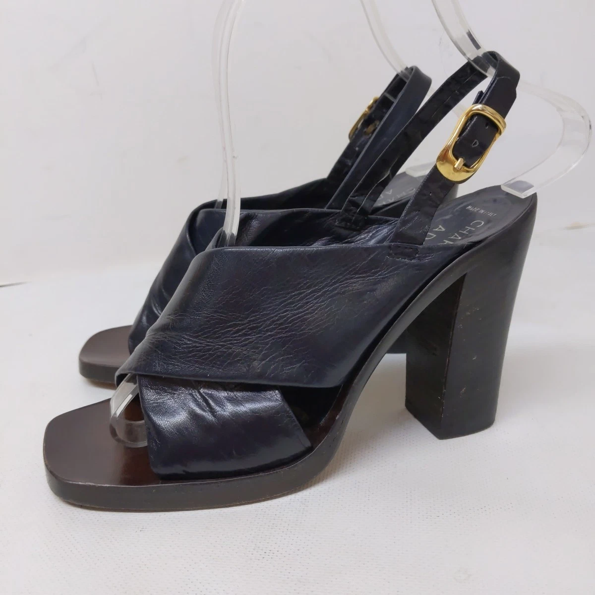 JORDAN Charles Jourdan X Adriano Fosi 6 sandali vintage italiani pelle nera incrociata