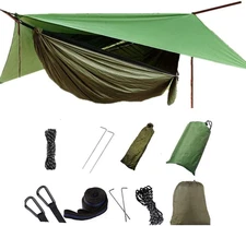 Camping Hammock with Rain Fly Tarp and Mosquito Net with Tree Straps，1/2 Person